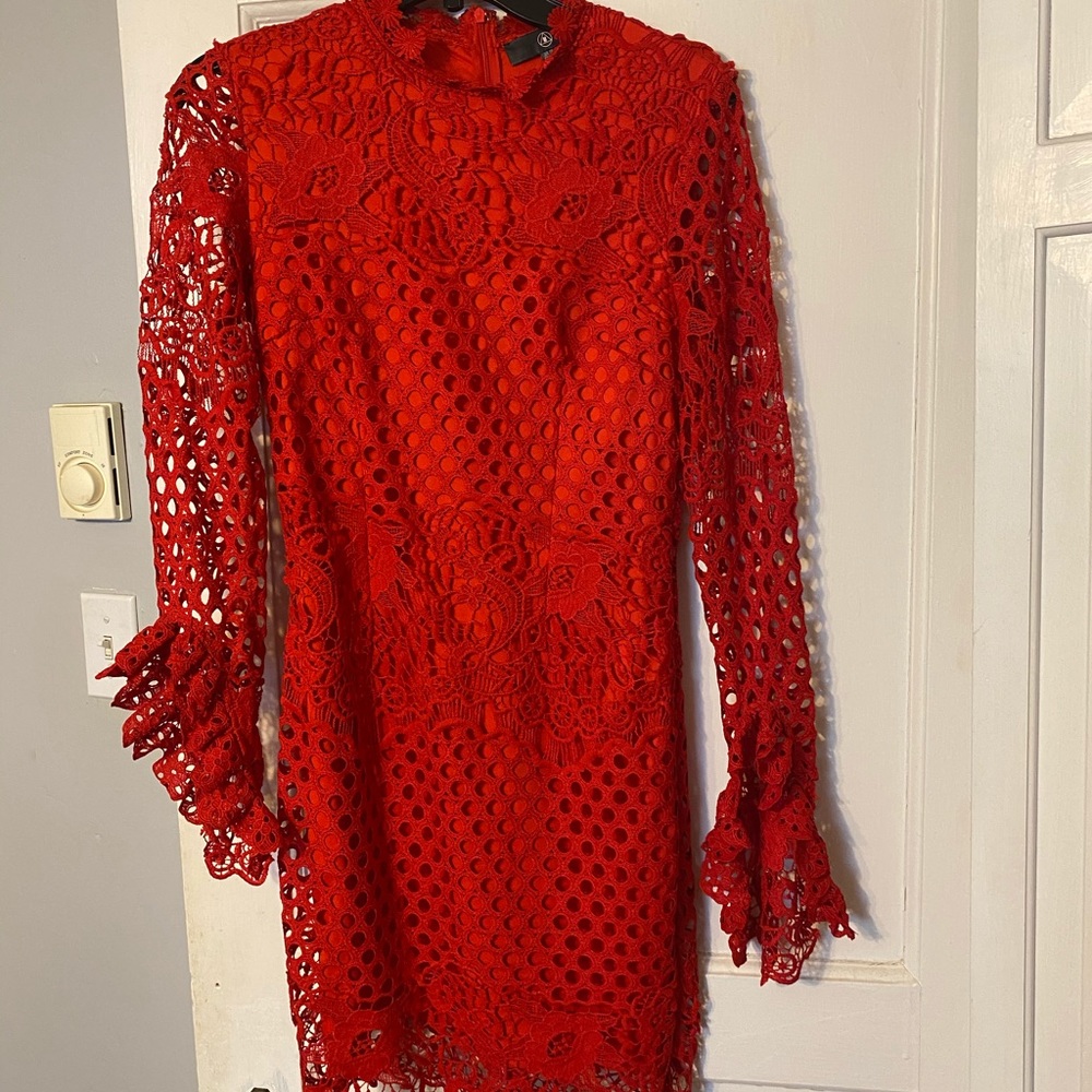 Long sleeve red lace dress